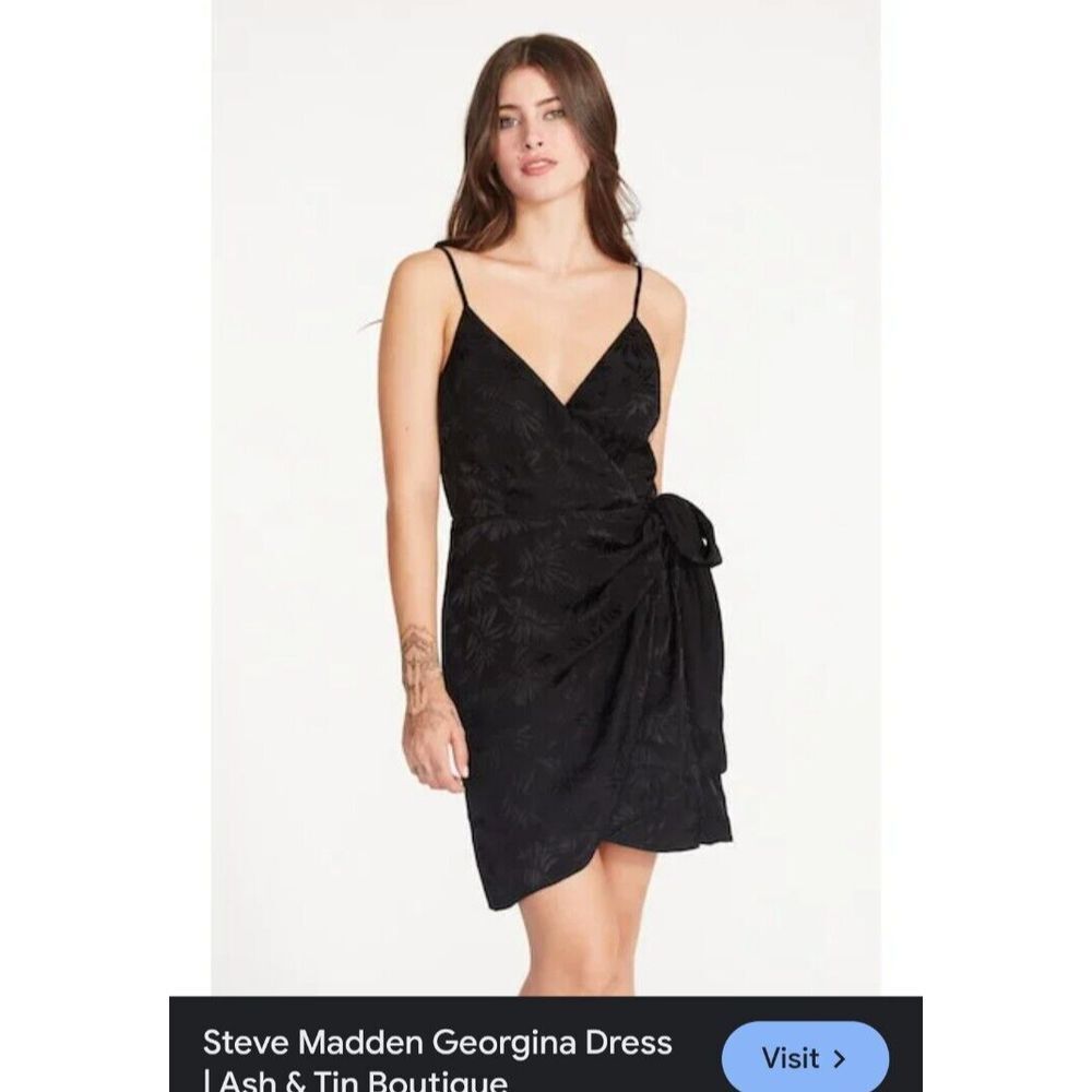 NWT Steve Madden Black Georgina Floral Jacquard Faux Wrap Mini‎ Dress Sz 10